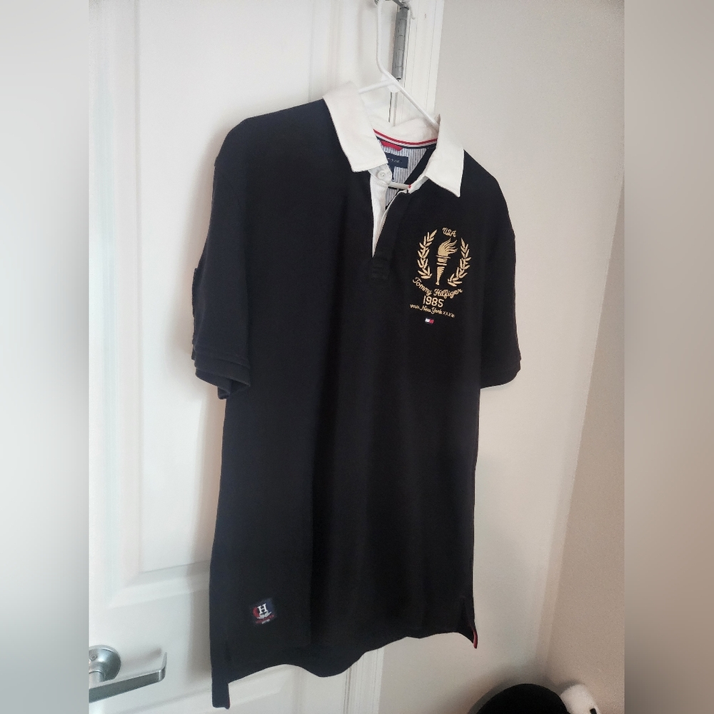 Black Polo Shirt with White Collar Vintage